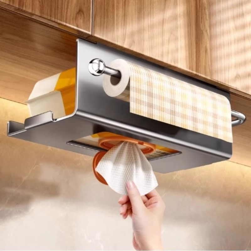 【稳固不掉】橱柜双用纸巾收纳架