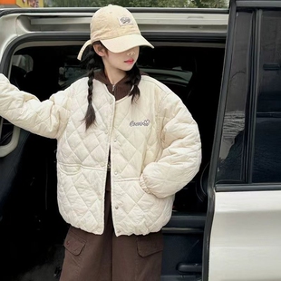 2025新款女童外套夹棉秋冬洋气儿童加厚冬装棉袄女孩圆领棉衣白色