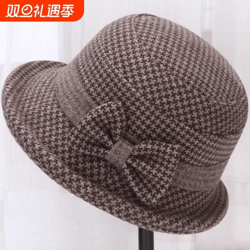 中老年人帽子女秋冬季妈妈盆帽奶奶毛呢礼帽老太太保暖渔夫帽布帽