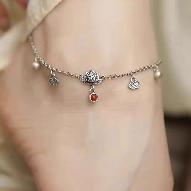 复古新中式步步生莲花脚链女流苏高颜值民族风高级感小众女士脚链