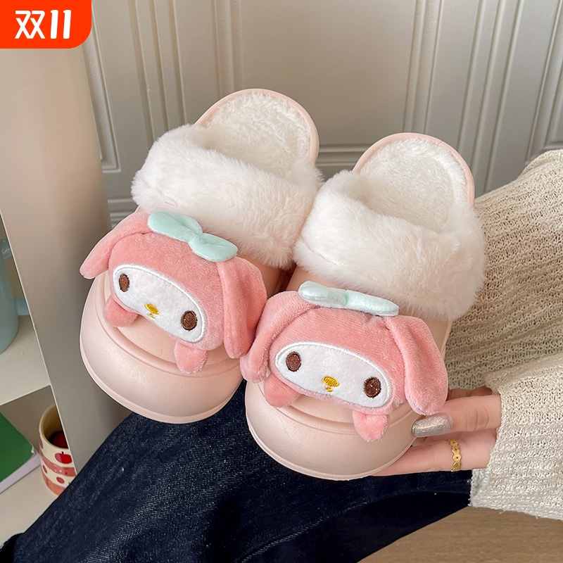 2025秋冬可拆卸玉桂狗卡通可爱棉拖鞋网红棉拖加绒保暖鞋白色蓝色