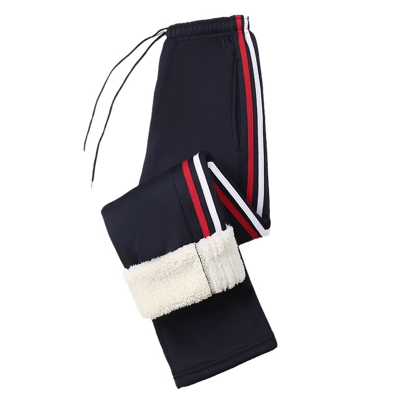 羊羔绒校服裤子加绒加厚藏青色学生红白两条杠冬季校裤X148