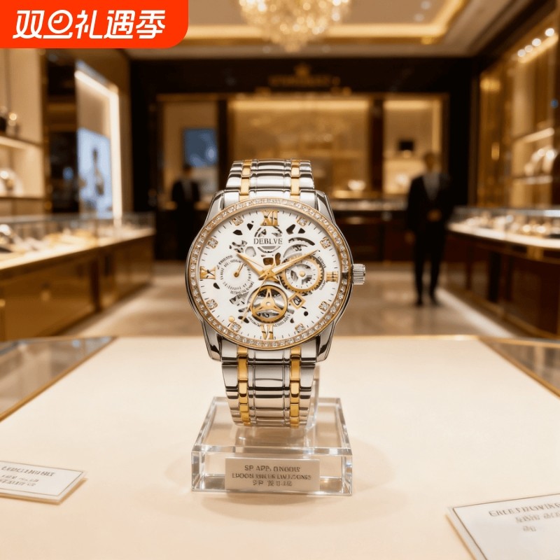 手表男款防水高级感全自动男表数字双日历防水腕表男机械风全自动
