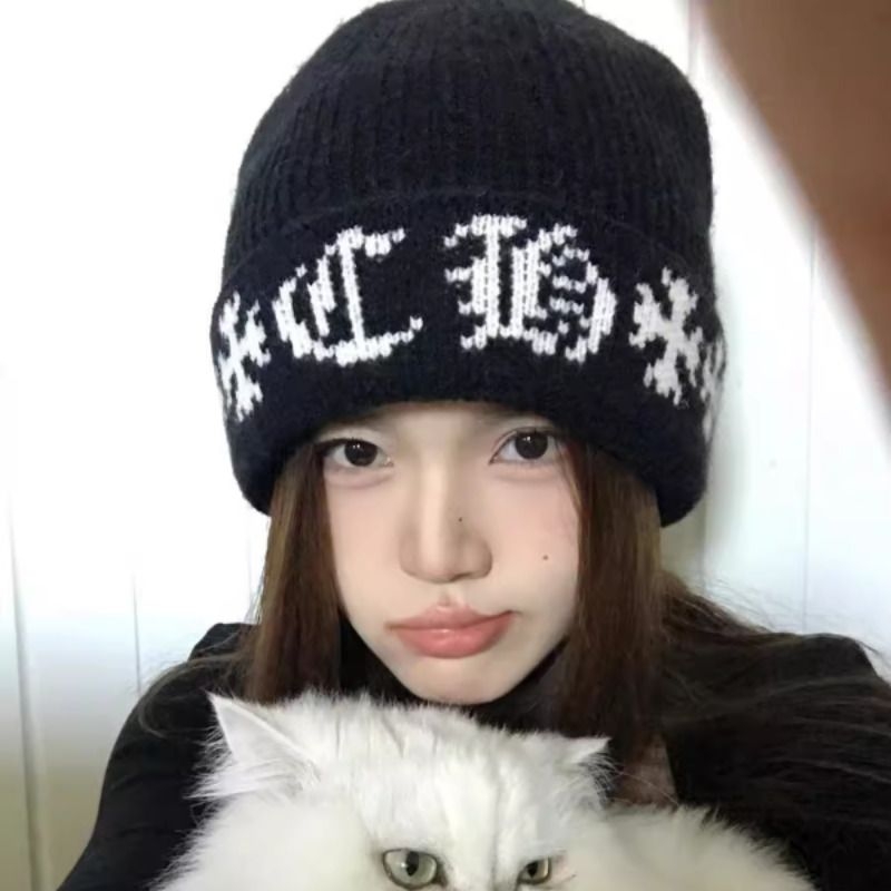 小众针织帽女秋冬日系保暖毛线帽大头围包头帽子百搭潮灰色黑色