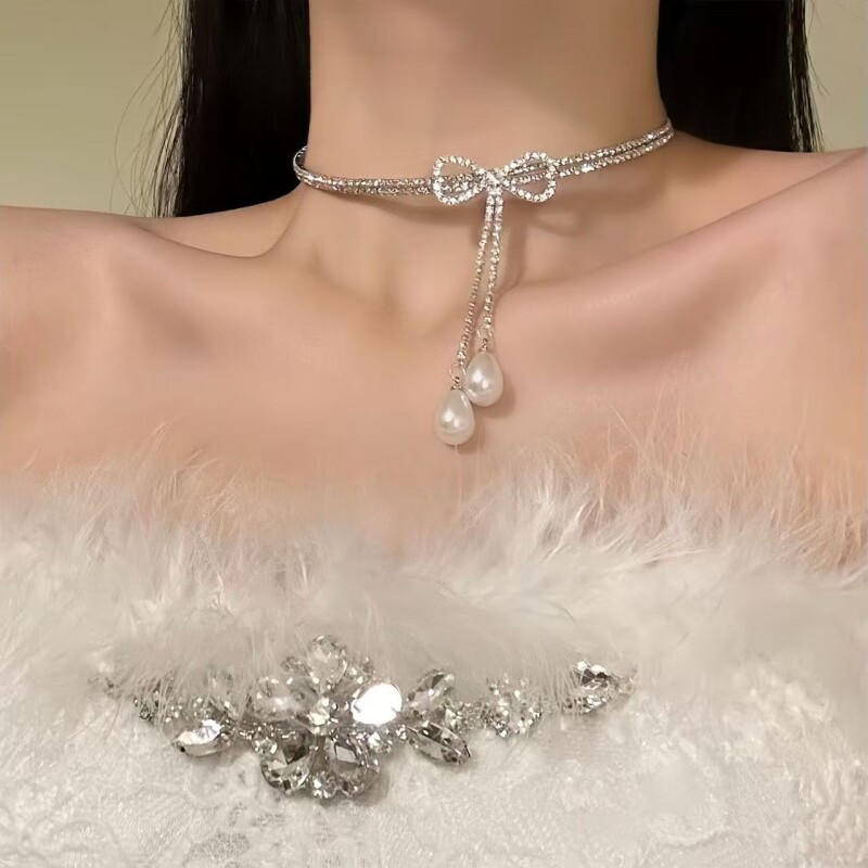 野心家原创【月下星结】气质奢华蝴蝶结项链简约高级感锁骨链颈链