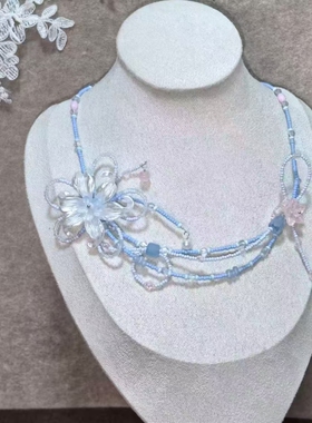『雾屿鸢尾』原创项链新款小众手工设计鸢尾花串珠甜美温柔蓝色系