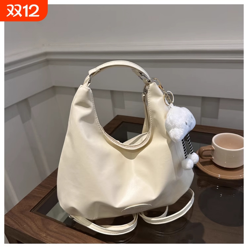 时尚软PU包包女2024新款纯色双肩包大容量慵懒手提单肩托特包斜挎