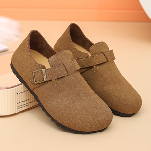 勃肯鞋女2025新款秋冬外穿一脚蹬超火配裙子绝美女鞋单鞋平底棕色