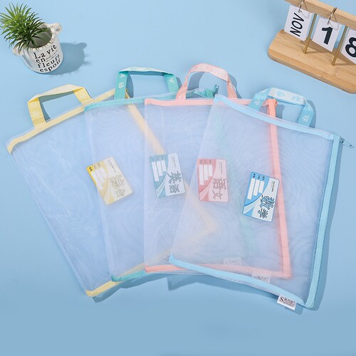 科目分装文件袋大容量试卷收纳袋课本分科袋a4透明手提网纱袋批发