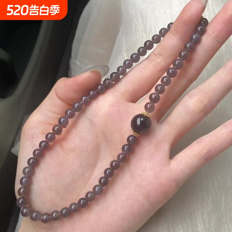 新中式显白烟灰紫双圈手串葡萄紫琉璃钰精致气质百搭手链女