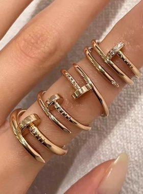 钉子戒指镀18k玫瑰金螺丝钉窄版指环轻奢宽版对戒男女情侣黄金