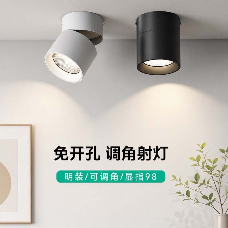 明装射灯可调角度筒灯客厅折叠吸顶天花灯免玄关桶灯过道卧室餐厅图片