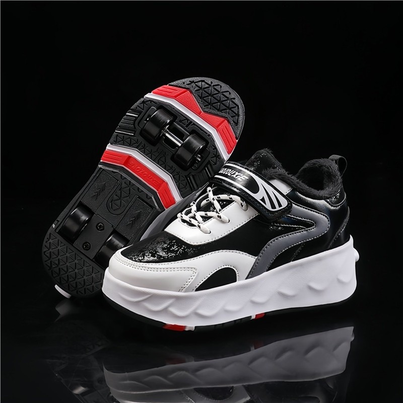 暴走鞋男童冬季加绒溜冰运动鞋飞行四轮可收缩儿童隐形运动轮滑鞋