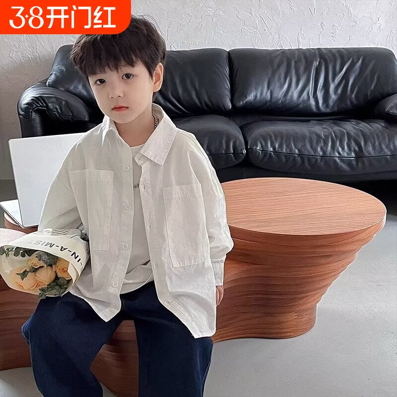 男童潮牌长袖衬衫春秋2026新款秋季上衣宽松痞帅儿童衬衣外套秋装