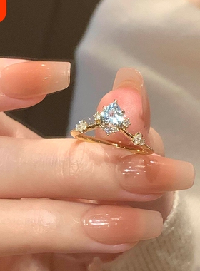 树枝皇冠蓝水钻弧形指环