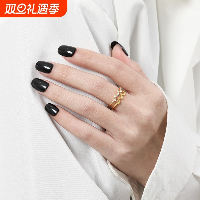 跨境热销s925双层心闪电图镶锆石戒指女简约时尚个性欧美风食指环