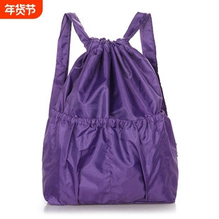 大容量防水背包女抽绳束口袋花布包中老年双肩包买菜购物袋方便袋