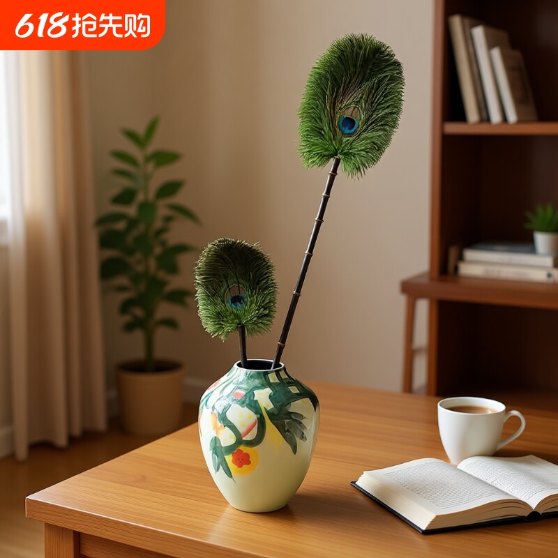 孔雀翎鸵鸟毛静电除尘掸家用扫灰鸡毛掸子清洁神器饰品孔雀毛缝隙