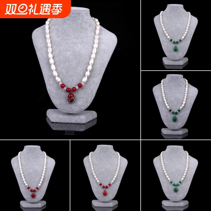 诸暨淡水珍珠毛衣项链9-10MM时尚水滴玉石吊坠珍珠项链饰品