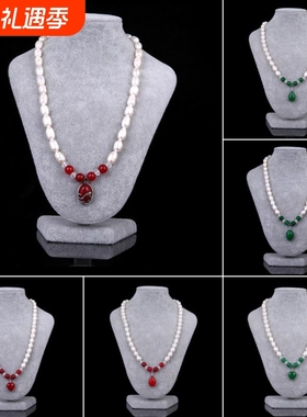 诸暨淡水珍珠毛衣项链9-10MM时尚水滴玉石吊坠珍珠项链饰品