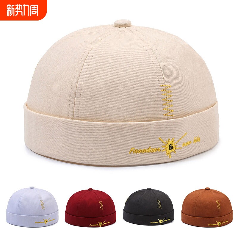 【精选】瓜皮帽男女复古地主帽嘻哈帽冷帽个性无檐雅痞帽新款帽子