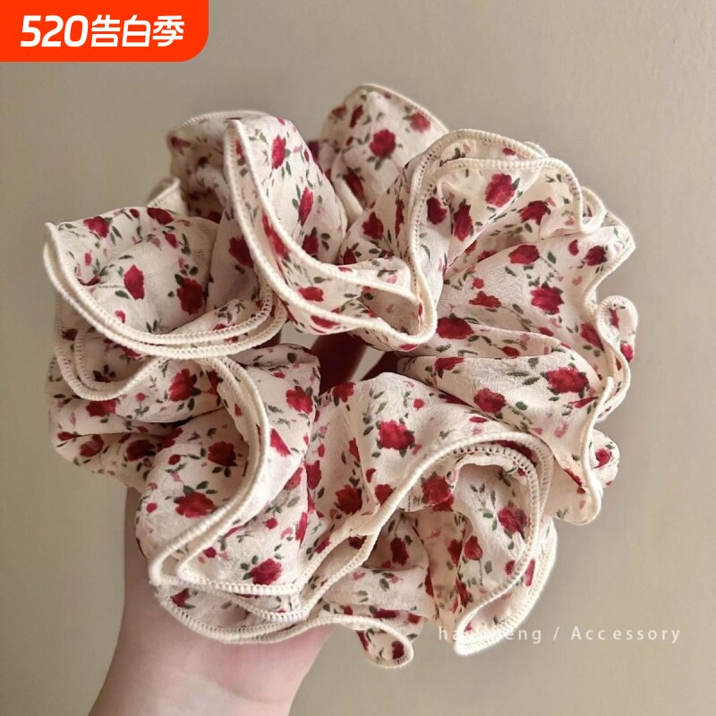 复古碎花布艺大肠发圈少女高级感丸子头花朵发绳时尚头绳发饰波点