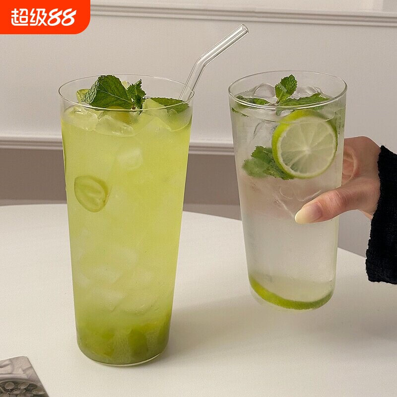 大容量玻璃杯夏日透明高硼硅耐热柠檬水果茶专用杯咖啡果汁饮品杯图片