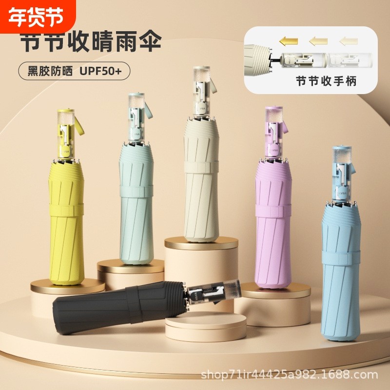 节节收防回弹24骨自动折叠雨伞透明手柄晴雨两用