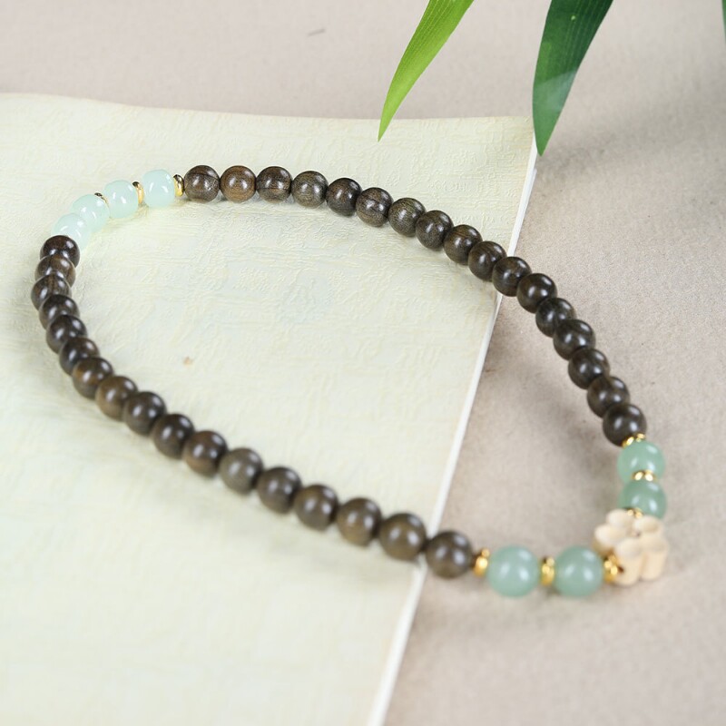 天然奶香木8mm手串diy和田玉梅花配饰女士双圈文玩念珠佛珠手链