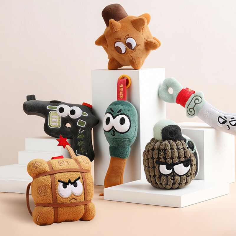 红色主题毛绒挂件钥匙扣潮玩武器解压神器创意玩偶礼品冰箱贴文创