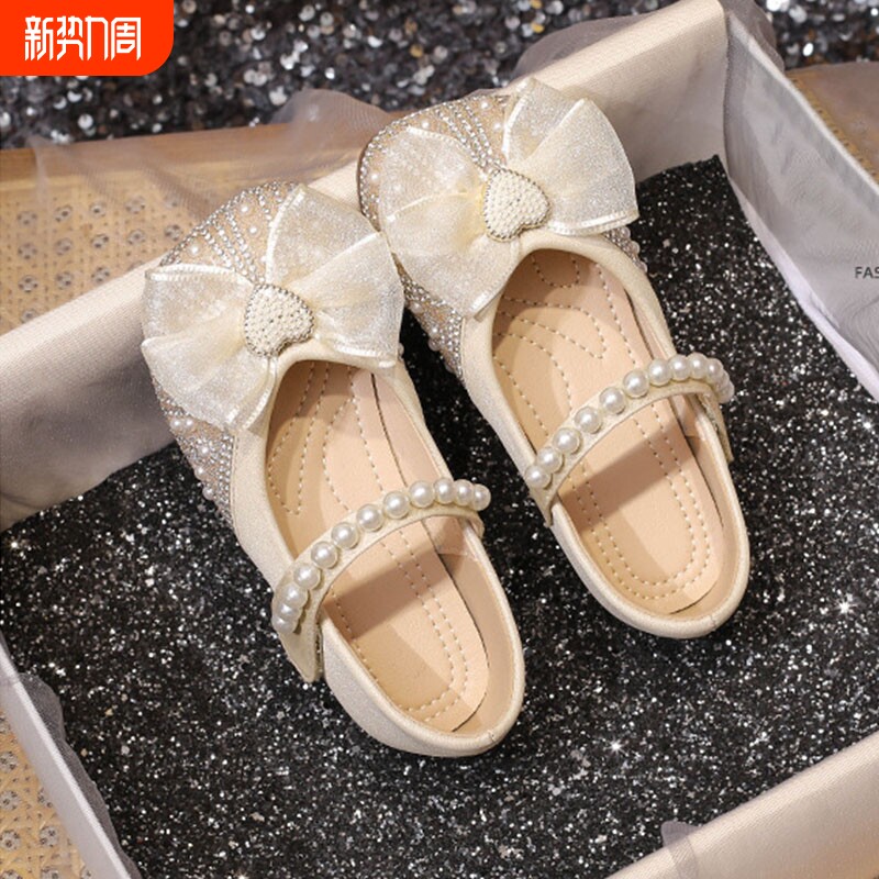 女童公主鞋春秋2024新款儿童水晶鞋小皮鞋软底女孩鞋子女宝宝单鞋