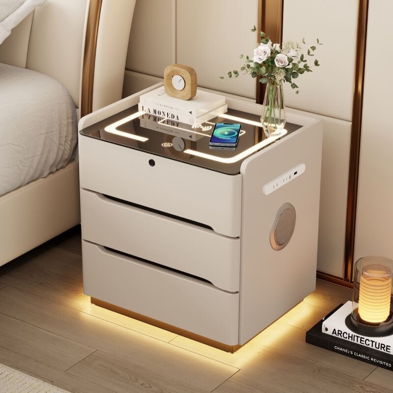 2026新款智能床头柜现代简约多功能家用充电带无线充床边柜储物柜