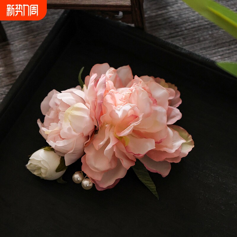 绢花发夹后压汉服仿真花甜美花朵边夹头饰古风马面裙古装发饰配饰