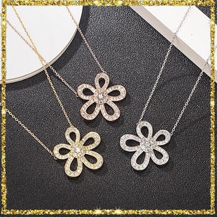 梵克五花项链幸运花太阳花女简约满钻五花瓣百搭锁骨链白金黄金