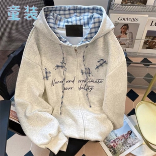 青少年秋冬款连帽外套卫衣男童2025中大童加绒保暖女童薄款黑色