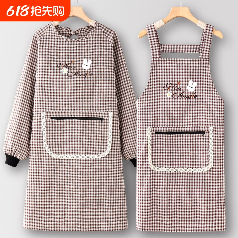 年轻款工作服罩衣女新款棉围裙厨房家用网红大人长袖上班专用可爱