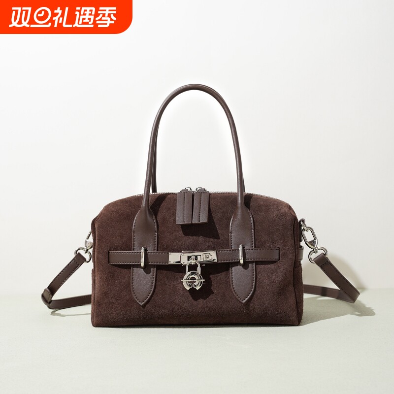 2025年高级质感手提包斜跨包波士顿包秋冬新款磨砂轻奢单肩包反绒