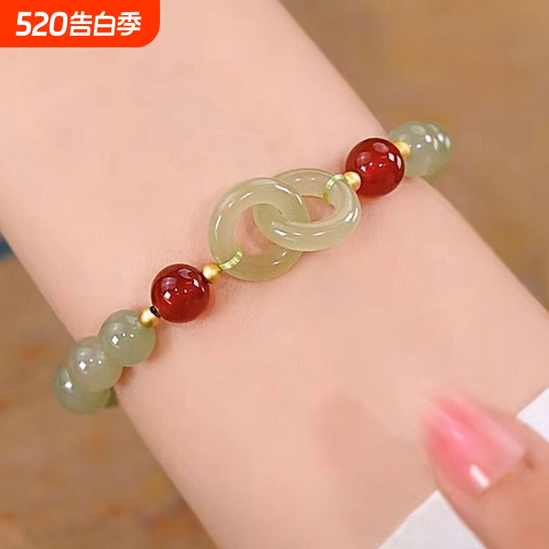 新中式天然猫眼石和田玉紫水晶红玛瑙手链手串女藏族儿童玻璃手串