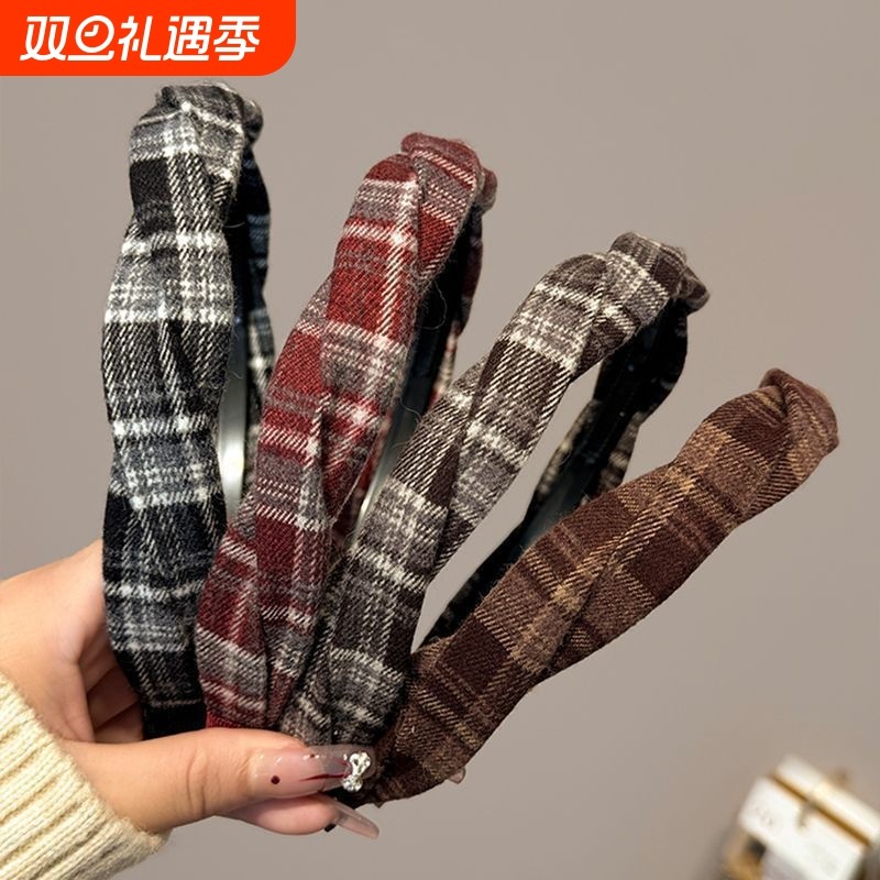 格纹麻花发箍女2025新款高级感发卡高颅顶洗脸压发头箍时尚头饰冬