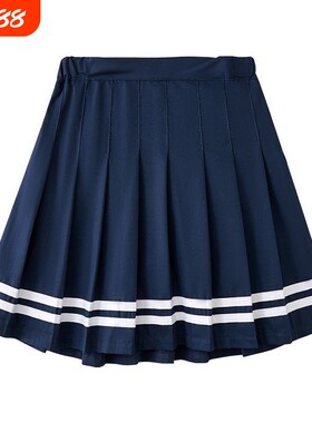 女童拉彩条百褶裙夏春秋款半身裙子中大童小学生校服短裙G156