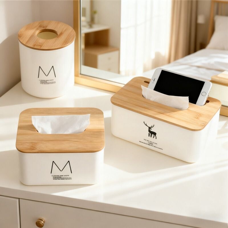简约高级感家居纸巾盒桌面轻奢风餐厅竹木盖茶几纸巾盒