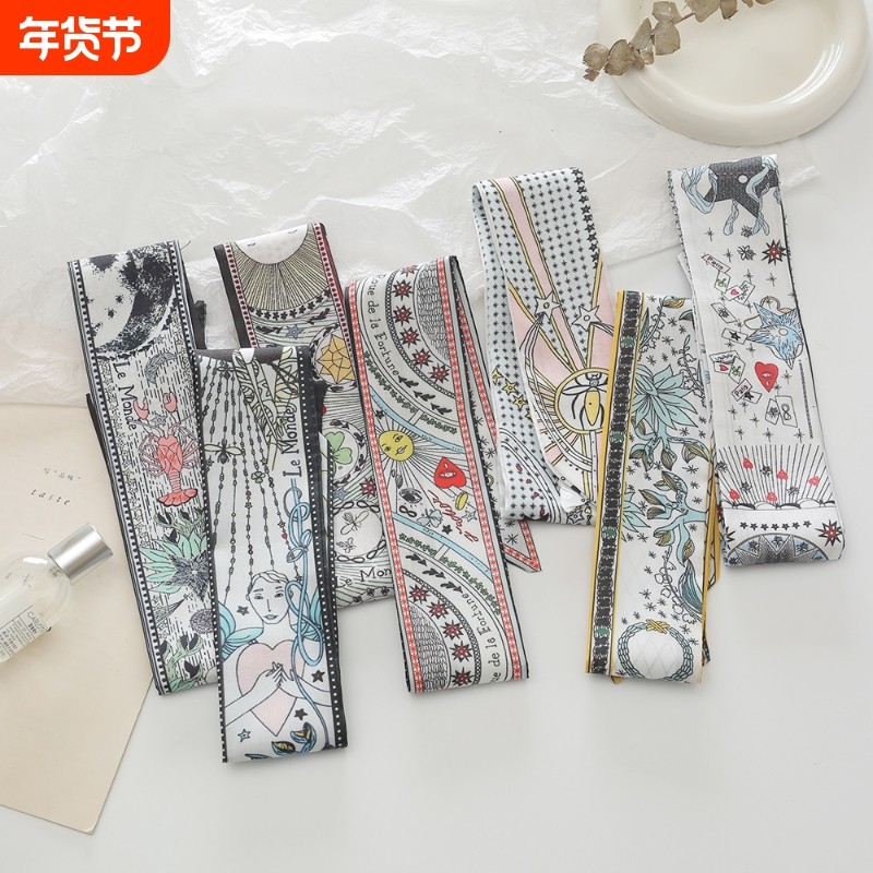 领巾女塔罗牌系列双层双面斜纹绸绑包包手柄丝巾细长窄小丝带白色