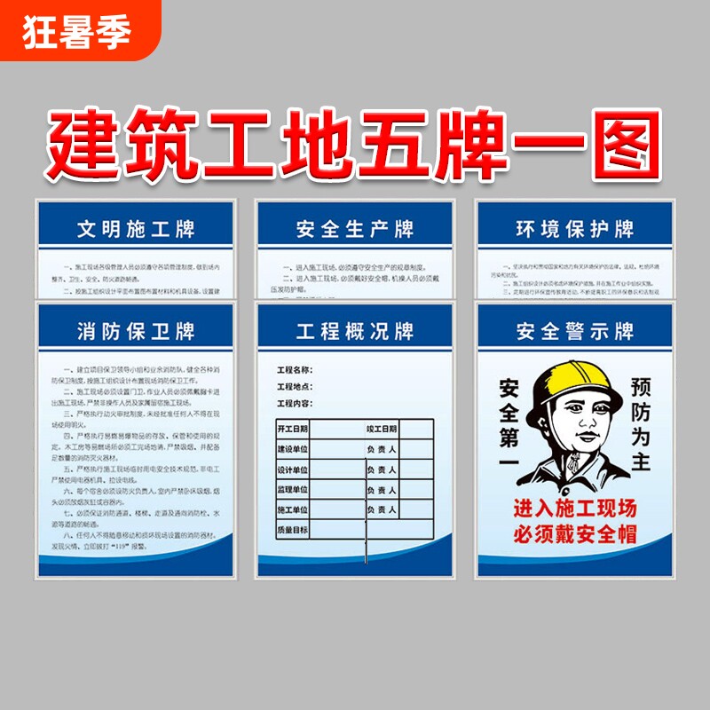 建筑工地五牌一图安全文明施工牌警示牌五图一牌现场标识牌铭牌警示标牌项目部八大员岗位职责制度牌标语六图 - 实物图