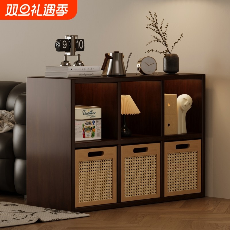 实木置物架落地靠墙收纳架柜书柜客厅储物书架格子柜多层咖啡厨房