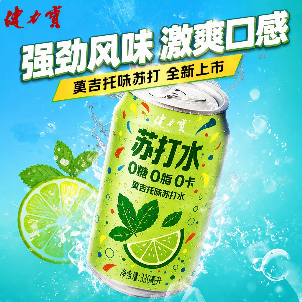 健力宝莫吉托味苏打水330ml*6罐汽水青柠碳酸饮料0糖0脂0卡气泡水图片