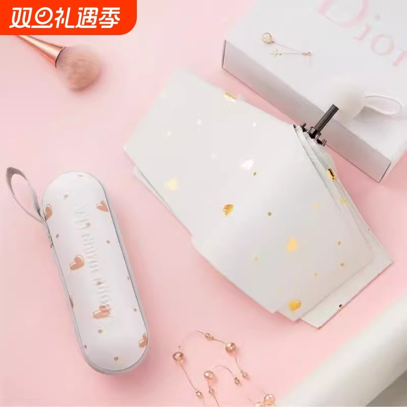 高颜值五折爱心伞迷你小巧便捷口袋伞黑胶专业防晒晴雨夏日小清新