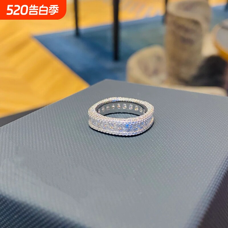 高版本方形闪钻戒指女精工满钻微镶戒指精致百搭送女朋友七夕礼物