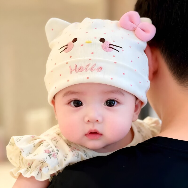 婴儿春秋季蝴蝶结兔子套头帽0-3个月胎帽