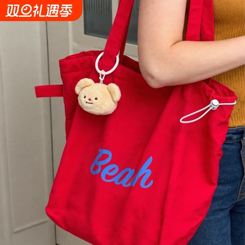 旅游轻便红色单肩包包女ins风学生党通勤托特包大容量帆布袋手提