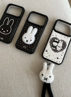 ins日系简约卡通小兔子适用iPhone16promax手机壳苹果15新款14pro可爱13pro网红12女13小众皮纹17全包防摔套